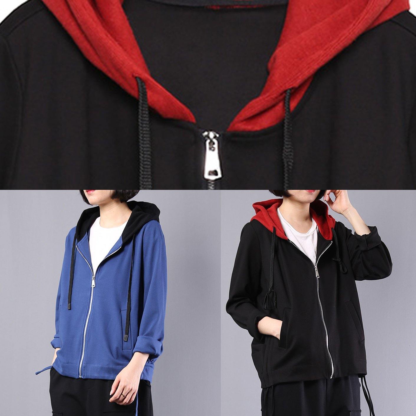 Loose blue cotton linen tops women hooded oversized autumn short coat - SooLinen