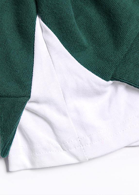 Loose blue linen cotton Tunic Shape Batwing Sleeve false two pieces fall top - SooLinen