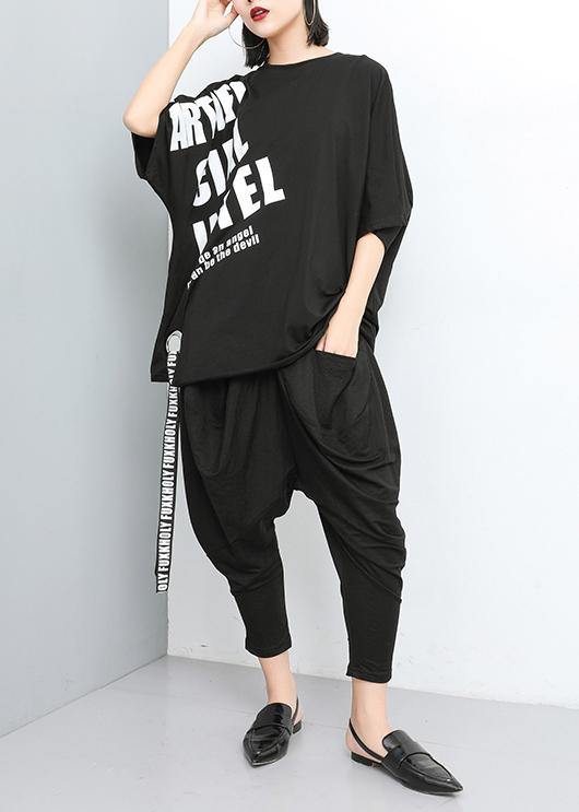 Loose cotton Print Women clothes black stylish Pullover Closure Blouse - SooLinen