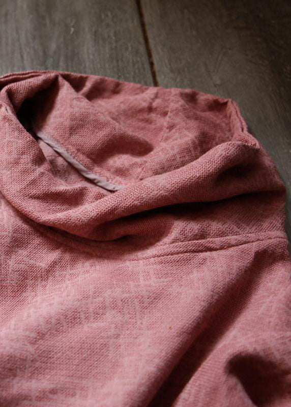 Lockere Kleidung aus Baumwollleinen Plus Size Rollkragenkleid aus Baumwollleinen im Retro-Stil