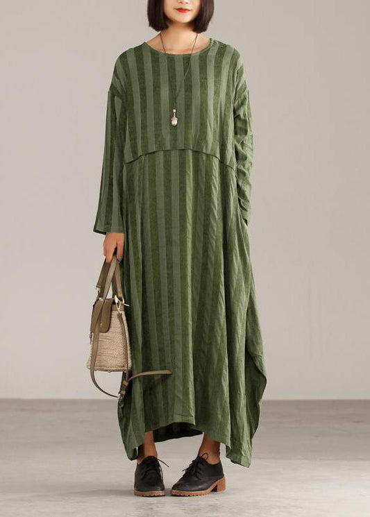 Lockere Baumwolltuniken für Damen, lässiges, gestreiftes Damen-Maxikleid mit O-Ausschnitt