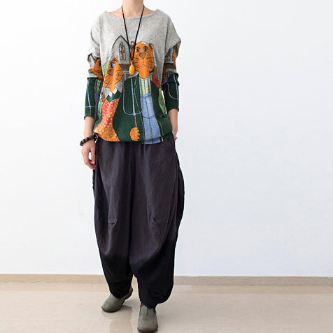 Lockere Leinen-Höschen mit Farbverlauf in Grau, Baggy-Hose, übergroße Pumphose, Leinen-Outfits