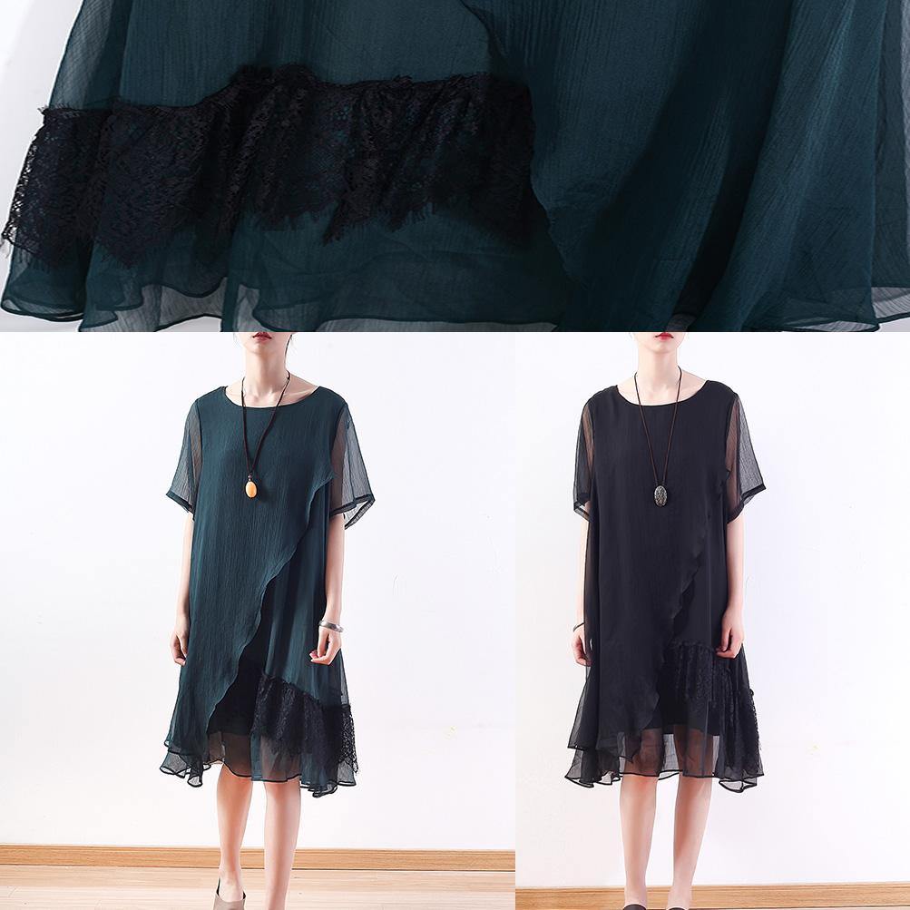 Loose green Chiffon quilting clothes Casual Wardrobes layered Knee summer Dresses - SooLinen