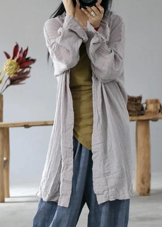 Loose linen cotton carigan for women Fitted Simple Solid Color Sun Protection Shirt Coat - SooLinen