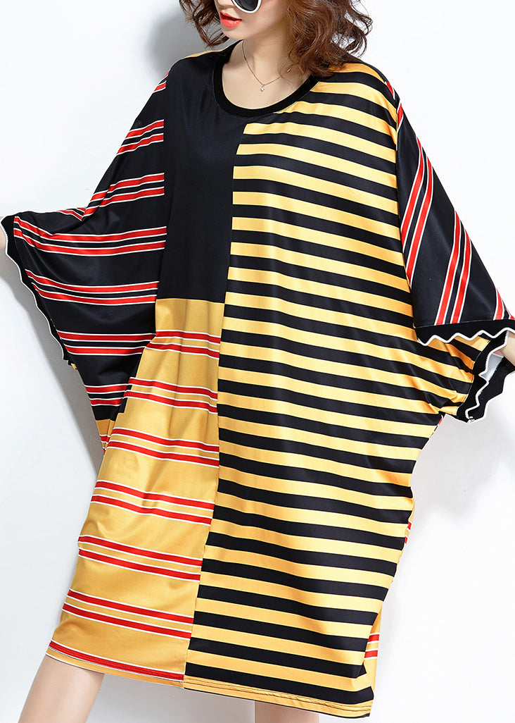 Lose mehrfarbig gestreifte Seidenmischung Kleidung Damen plus Größe Leinen Patchwork Sommerkleid
