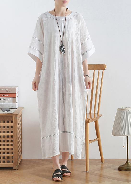 Loose o neck baggy linen summer clothes For Women design white Dresses - SooLinen
