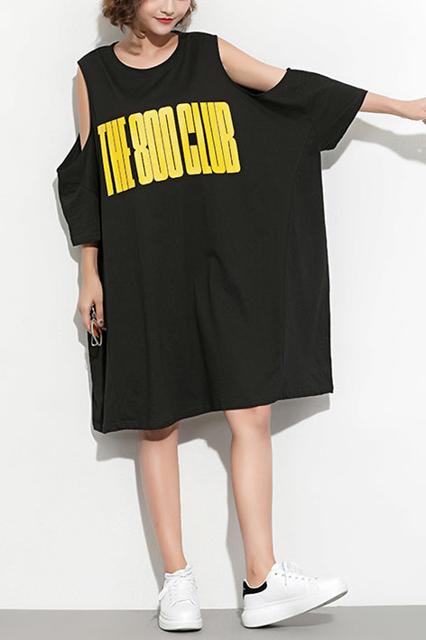 Lose schulterfreie Baumwollkleidung feine Arbeitskleidung schwarze Etuikleider Sommer