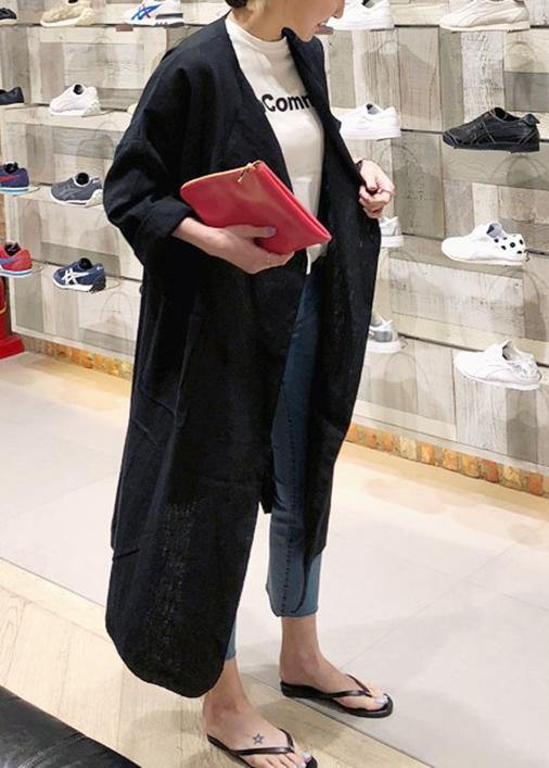 Loose pockets side open fine Coats Women black box women cardigan - SooLinen