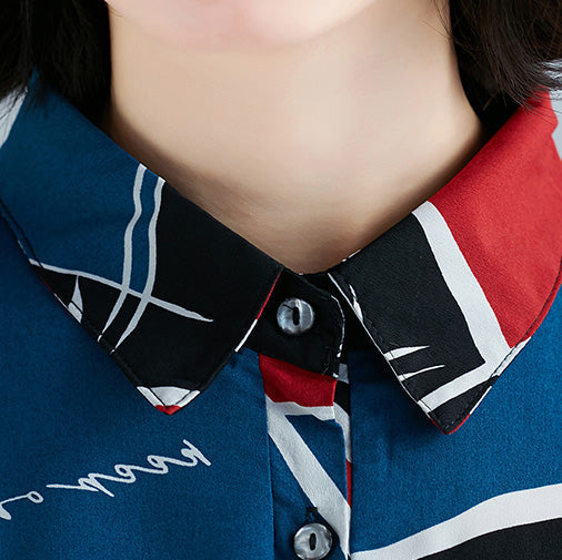 Chiffon-Kleidung mit lockerem Druck für Damen, Sweets Wardrobes, Rüschen, Chiffon-Kleid mit Reverskragen