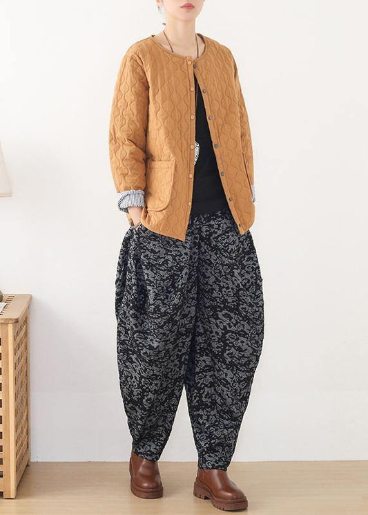 Loose spring Jacquard pant unique black harem pants - SooLinen