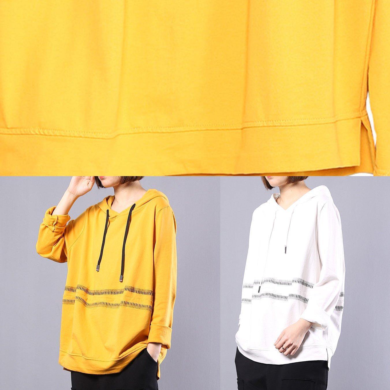 Loose white cotton Long Shirts hooded loose autumn shirt - SooLinen