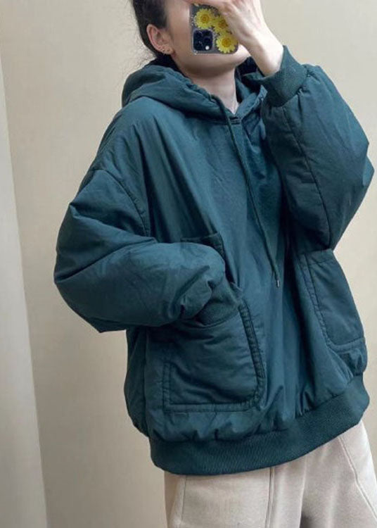 Luxuriöses Winter-Sweatshirt aus Baumwolle mit Kapuze und Taschen in Blau