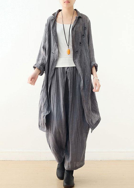 Luxury Gray Button Linenlow High Design Spring Jacket - SooLinen