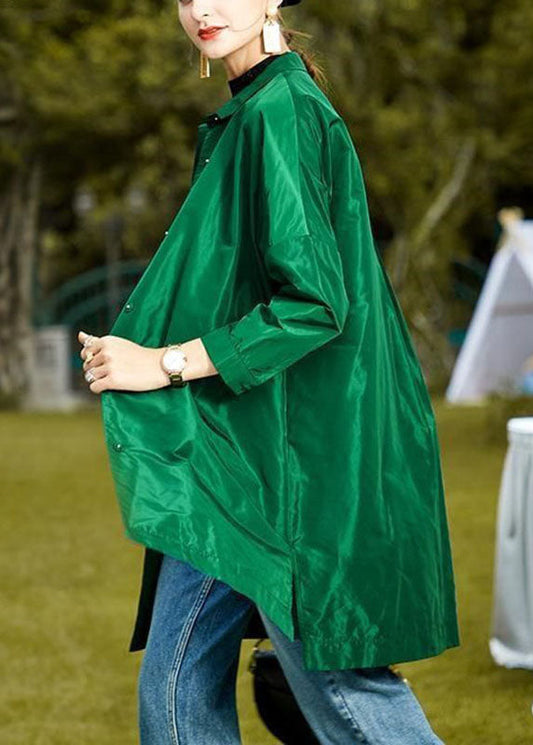 Luxus Grün Peter Pan Kragen Knopf Seite offen Herbst Langarm Mantel