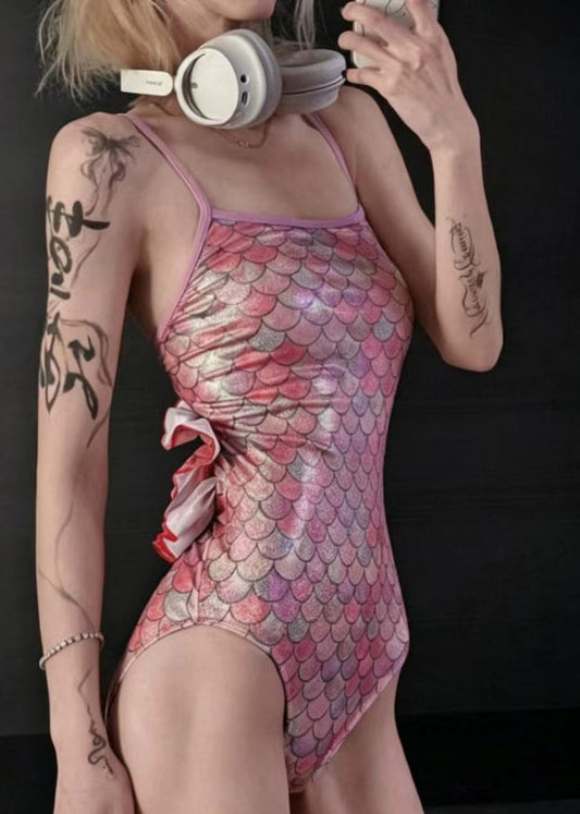Luxury Pink Mermaid Ruffled Swimwear Bodysuit Tops