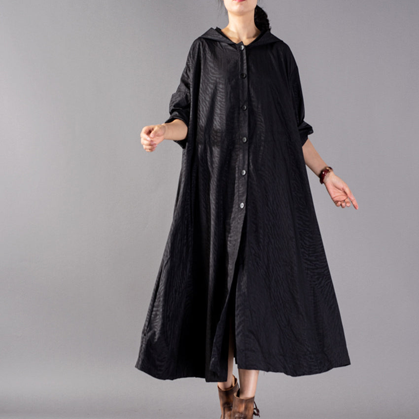 Luxuriöser schwarzer Mantel, übergroßer modischer Trenchcoat mit Kapuze, feiner, weiter Wintermantel