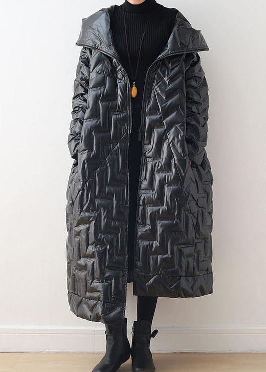 Luxury black warm warm winter coat plussize hoodeddown jacket GlossyNew coats - SooLinen