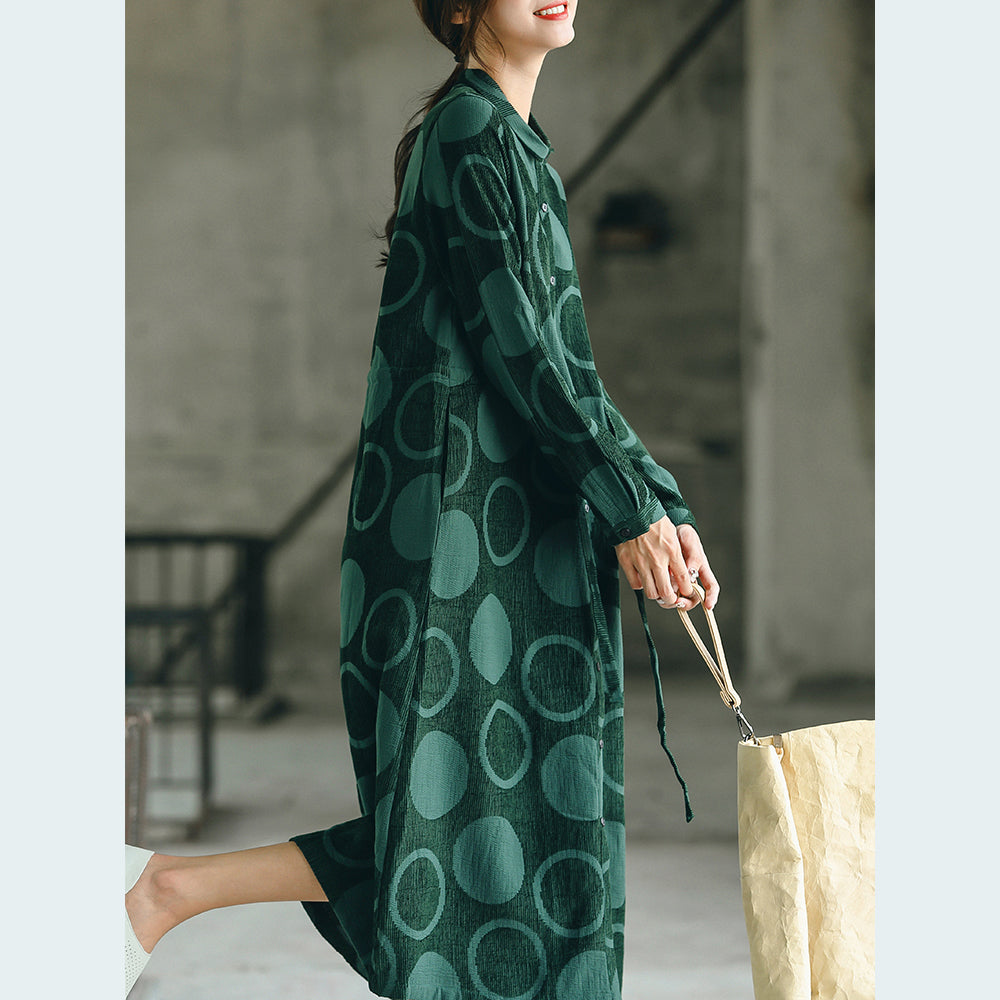 Luxuriöser schwarzgrün gepunkteter Maximantel lässiger Jacquard Peter Pan Kragen Feine Baggy Kleider