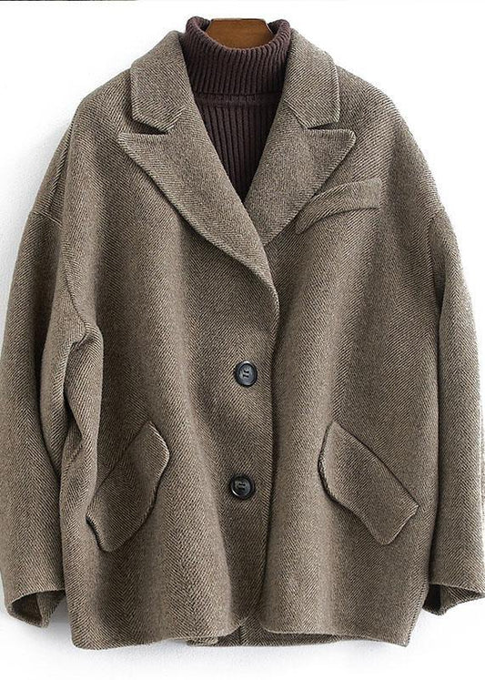 Luxury chocolate wool coat woman trendy plus size Coats Button Down women Notched coats - SooLinen