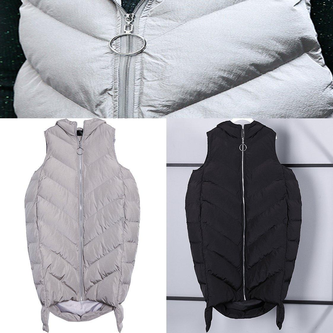 Luxus graue Daunenjacke lässiger Steppmantel mit Kapuze und Reißverschluss für Damen Ärmellose Oberbekleidung