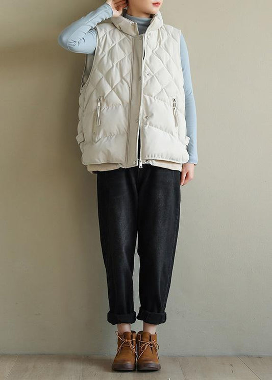 Luxury oversize Jackets & Coats half high neck coats beige sleeveless winter coats - SooLinen