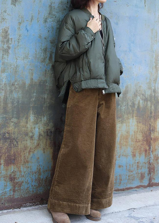 Luxury oversized warm winter coat stand collar outwear army green short side open Parkas for women - SooLinen