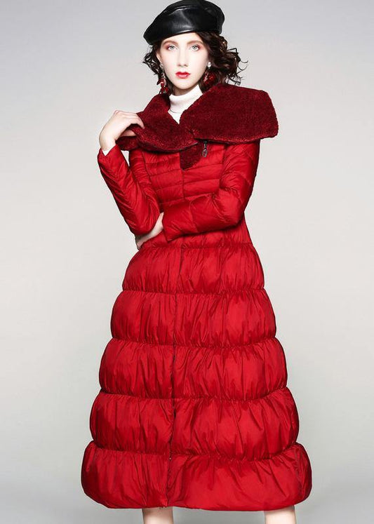 Luxury red duck down coat oversize snow jackets big hem Elegant Jackets - SooLinen