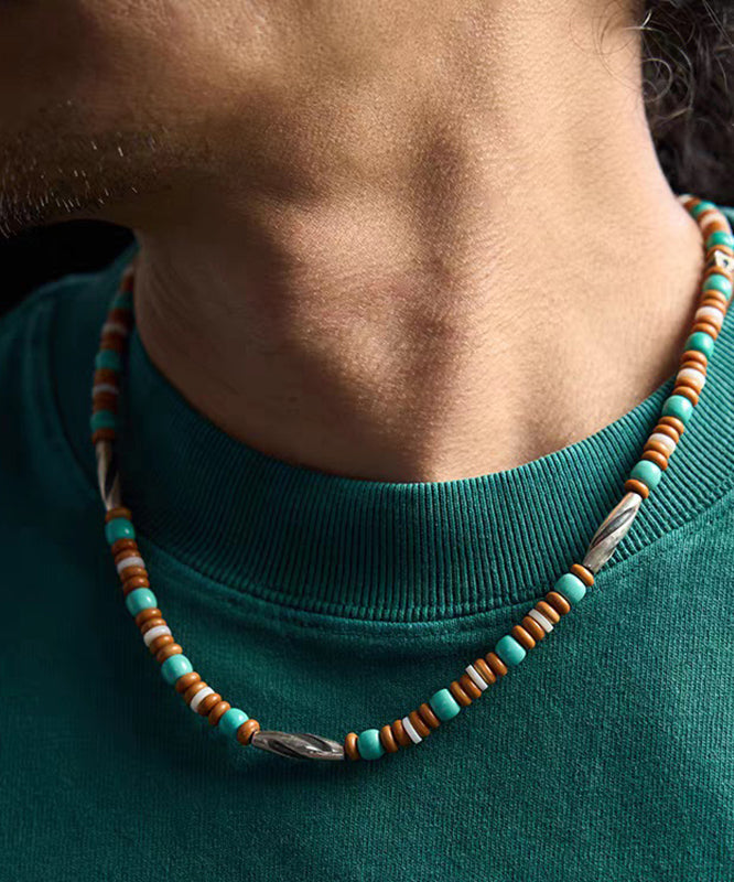 Regenbogenfarbene Lariat-Halskette aus Sterlingsilber für Herren mit Perlen