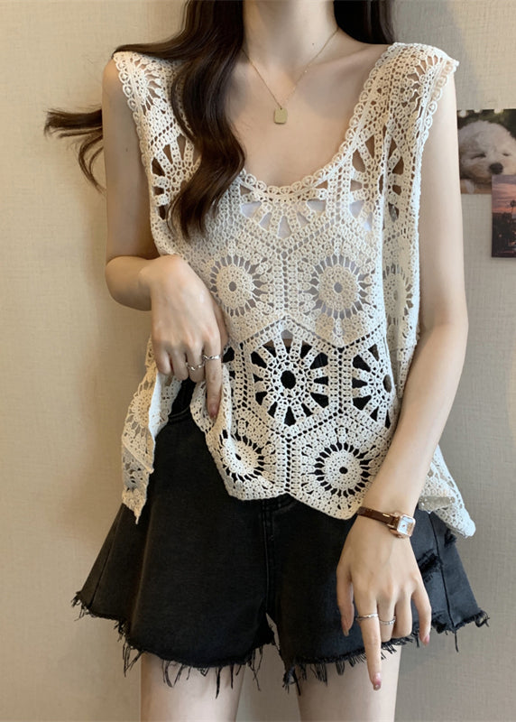 Modern Apricot V Neck Hollow Out Vests Summer