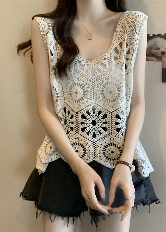 Modern Apricot V Neck Hollow Out Vests Summer