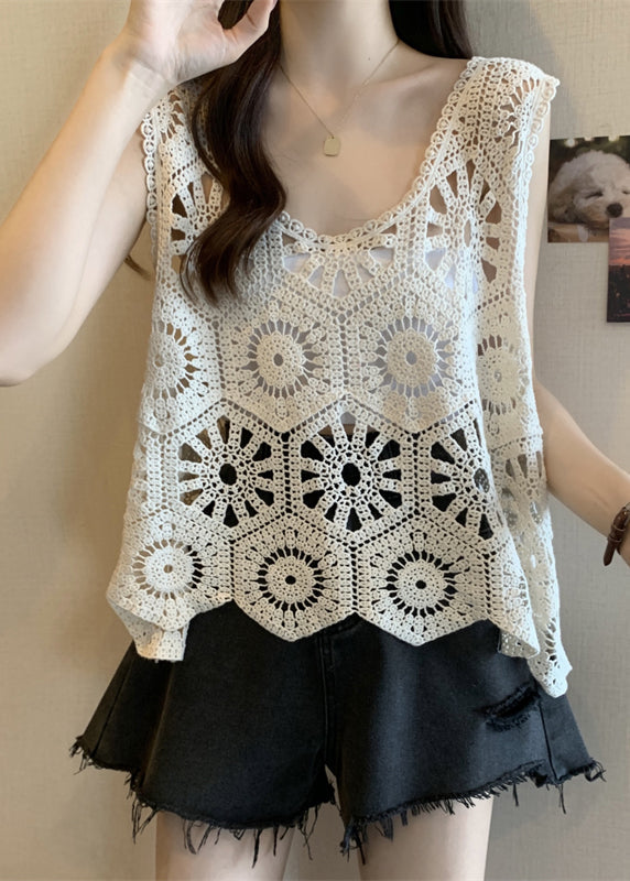 Modern Apricot V Neck Hollow Out Vests Summer