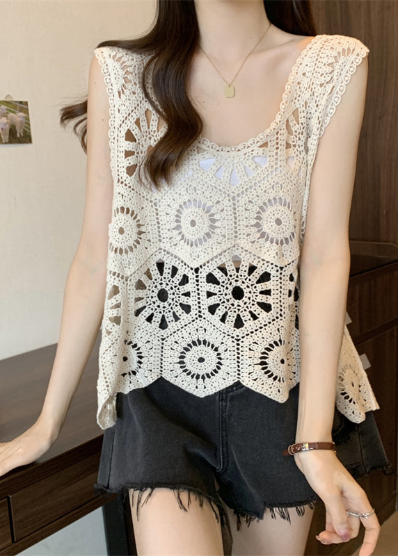 Modern Apricot V Neck Hollow Out Vests Summer