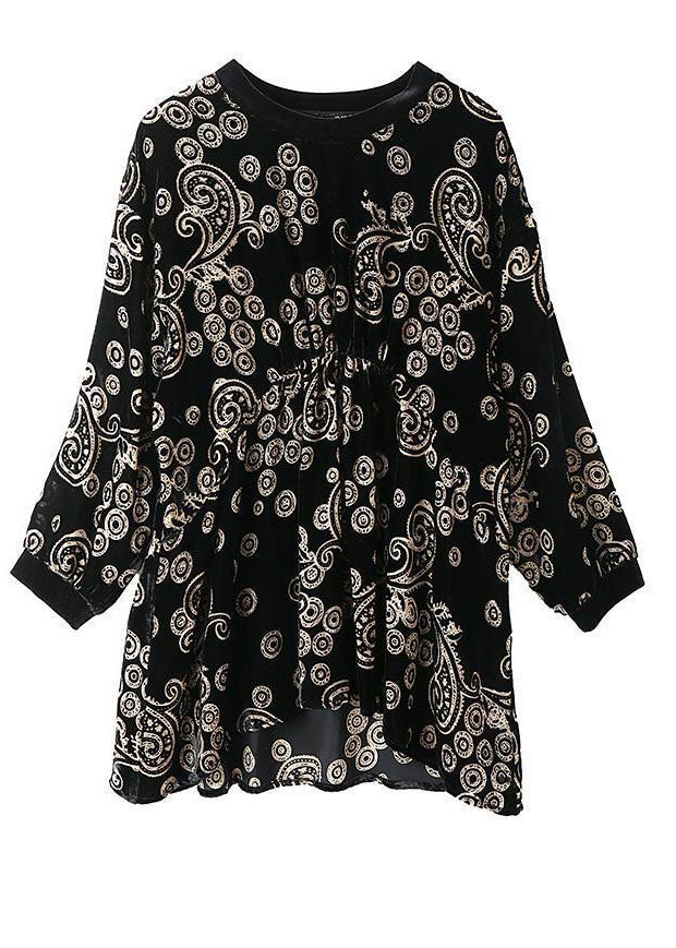 Modernes schwarzes Oversize-Shirt aus Seidenvelours mit Print, Frühling