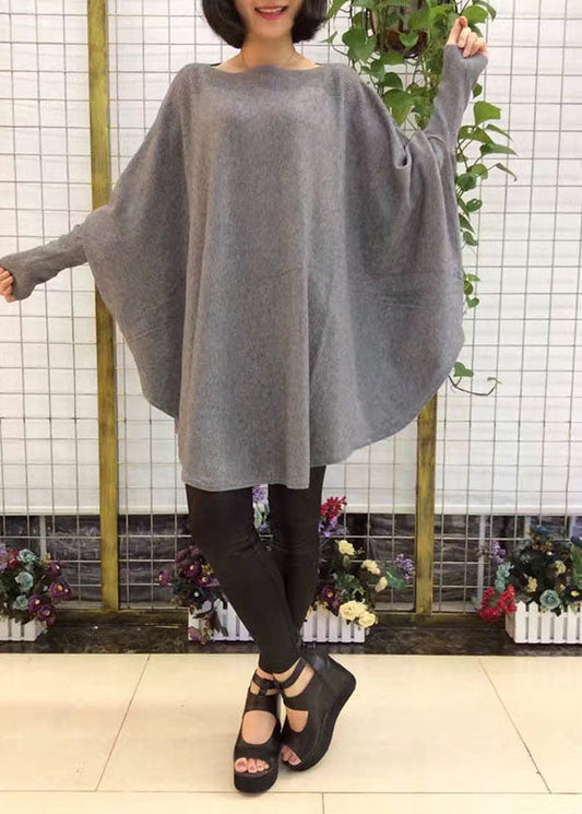 Moderne schwarze Strickpullover aus Wolle mit Schlitzausschnitt und lockerem Herbst