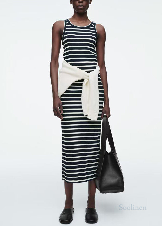Modern Black Striped Cotton Holiday Dress Summer