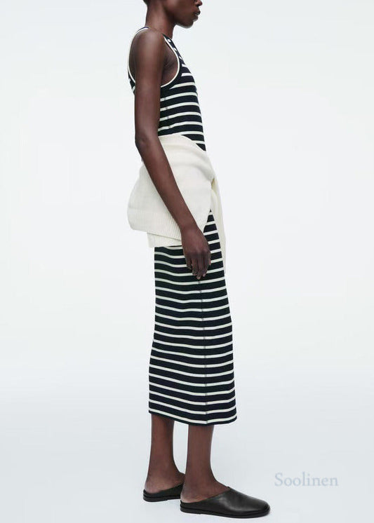 Modern Black Striped Cotton Holiday Dress Summer