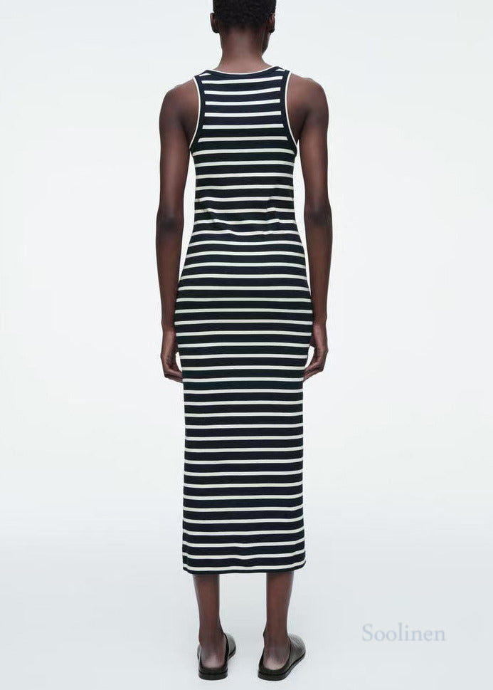 Modern Black Striped Cotton Holiday Dress Summer