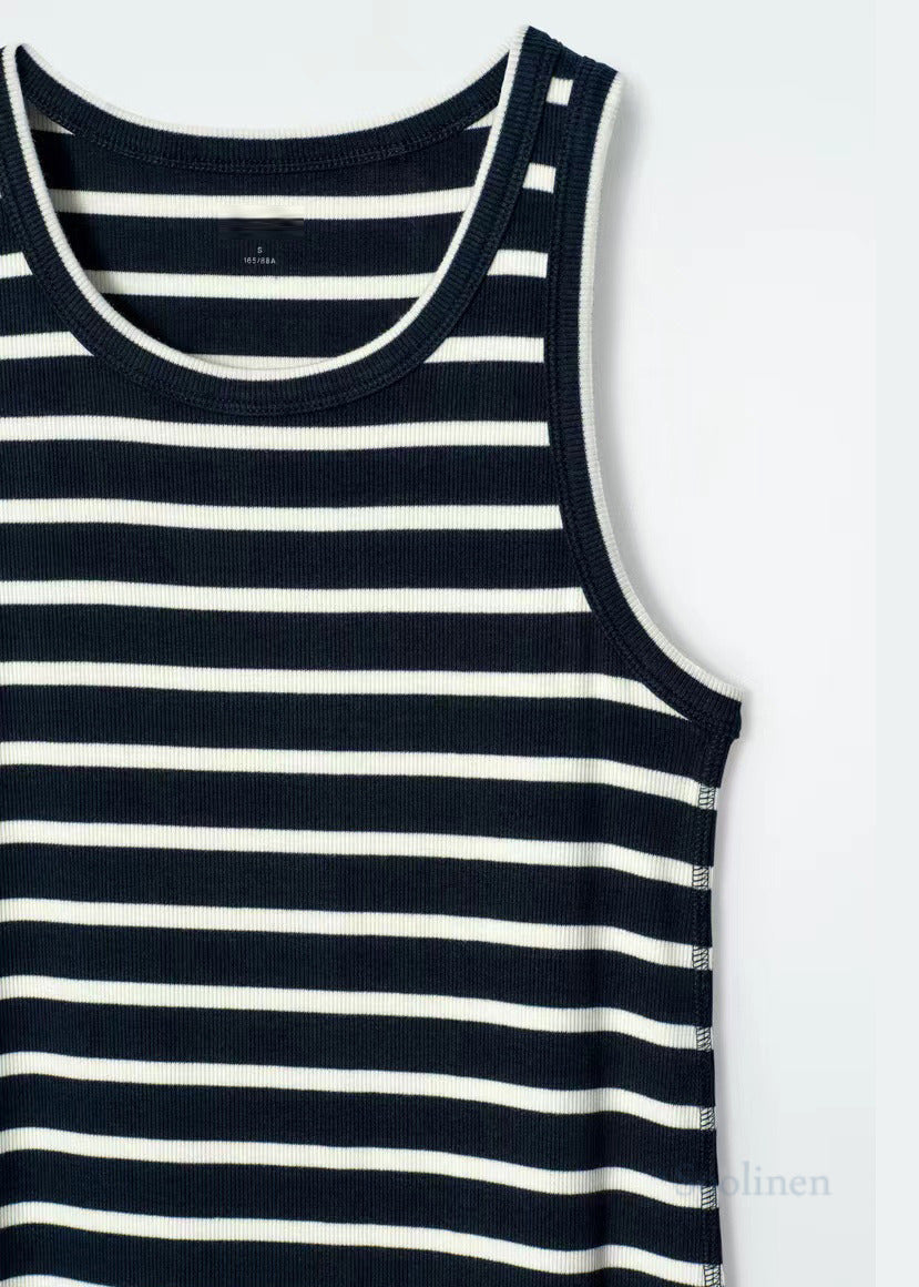 Modern Black Striped Cotton Holiday Dress Summer