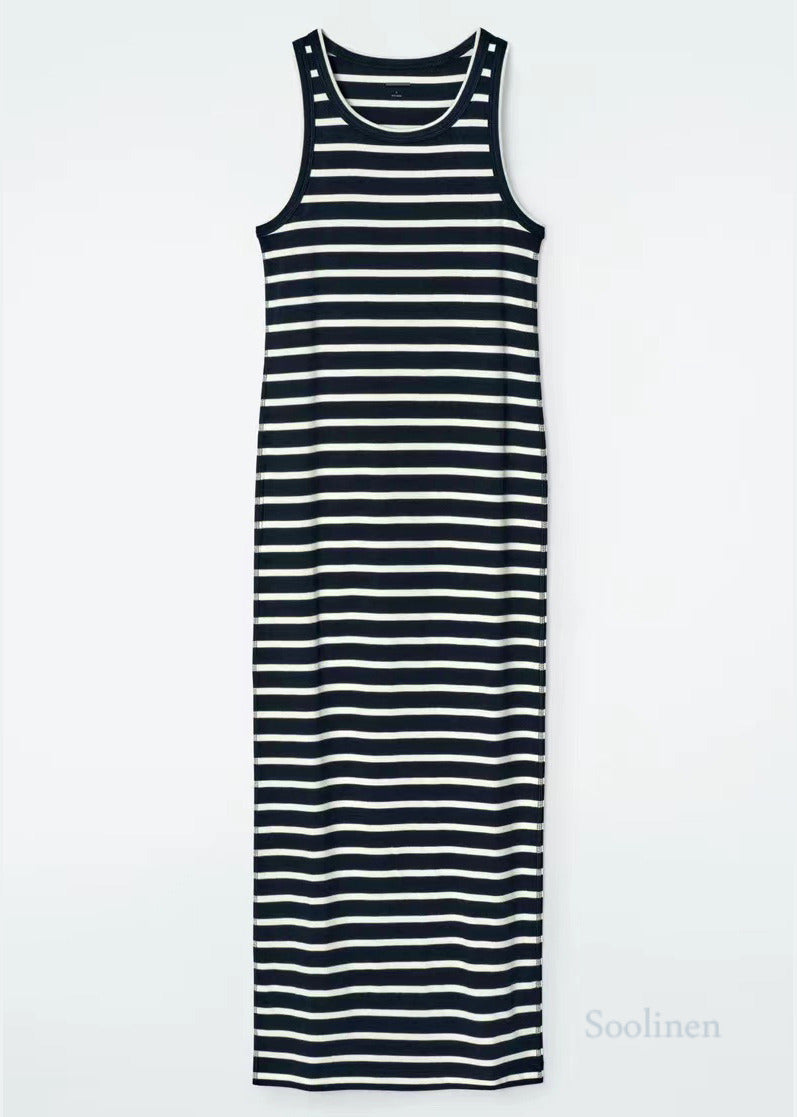 Modern Black Striped Cotton Holiday Dress Summer