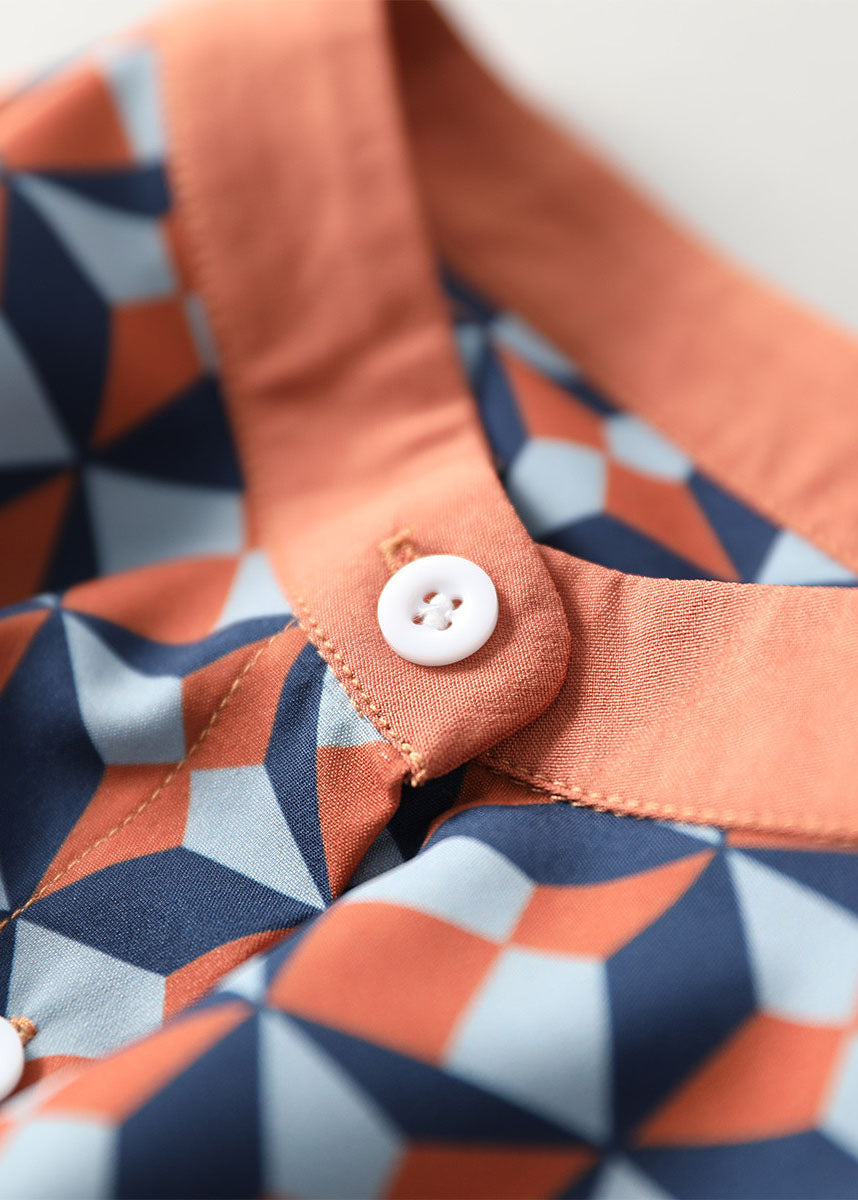 Modernes Karamell-Print-Baumwollhemd Top Frühling