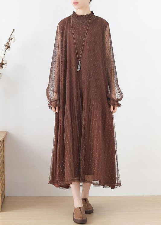 Modern Chocolate Patchwork Holiday Summer Chiffon Dress - SooLinen