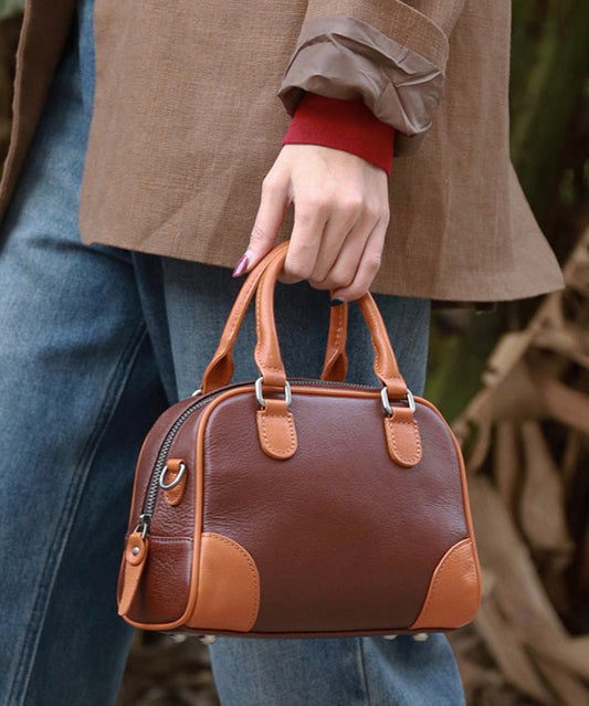 Modern Chocolate Splicing Durable Leather Tote Handbag