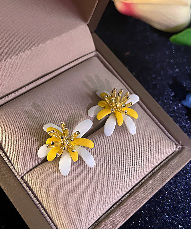 Modern Colorblock Copper Overgild Floral Stud Earrings
