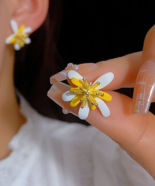 Modern Colorblock Copper Overgild Floral Stud Earrings