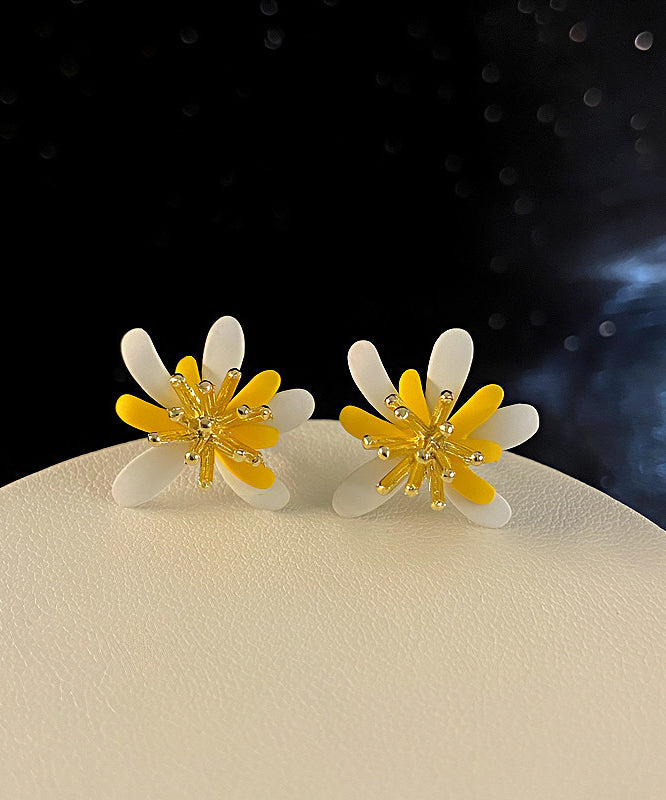 Modern Colorblock Copper Overgild Floral Stud Earrings