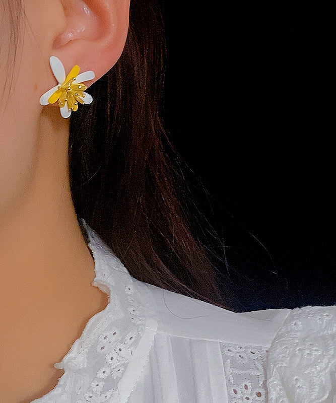 Modern Colorblock Copper Overgild Floral Stud Earrings