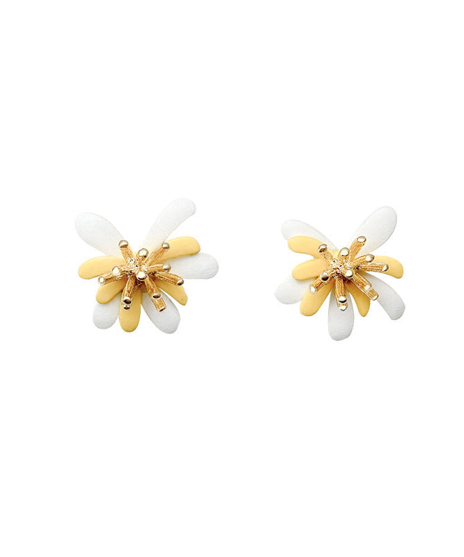 Modern Colorblock Copper Overgild Floral Stud Earrings