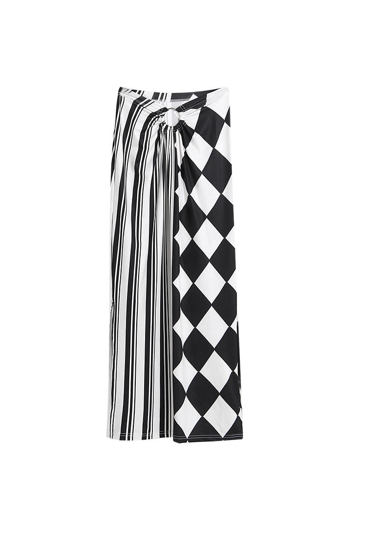 Moderne Colorblock Seite offen Druck Patchwork Seide Röcke Frühling