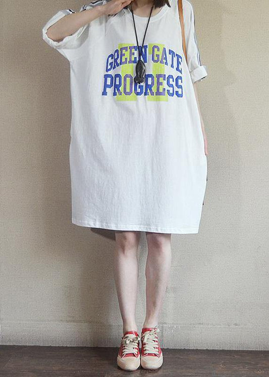 Modern Cotton Tunics 2019 Fashion Casual Loose Letter Cotton Dress - SooLinen