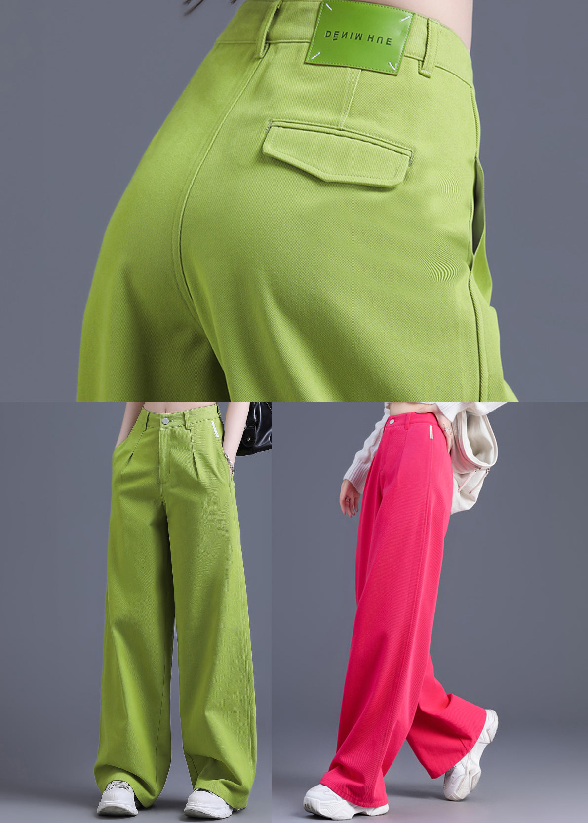 Modern Fruit Green High Waist Cotton Wide Leg Pants Spring